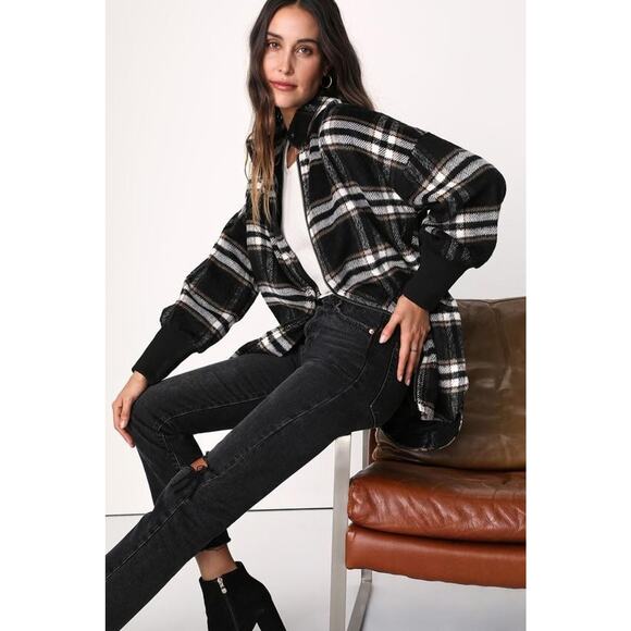 Steve Madden Plaid Times Black Multi Plaid Coat/Shacket Size XL - Picture 2 of 10